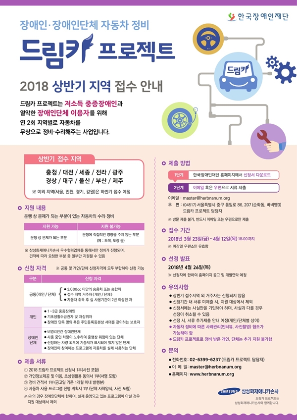 2018 드림카 프로젝트 상반기 접수 공고 내용